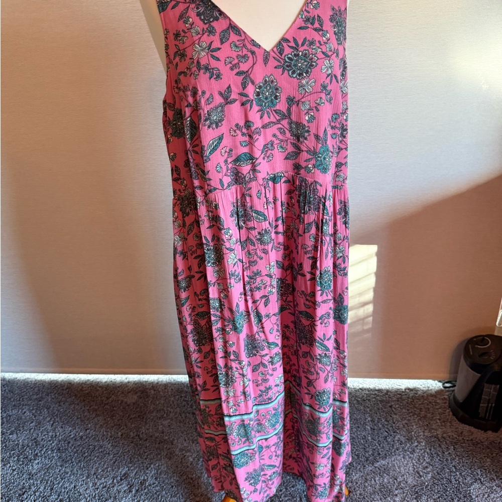 J. Jill Vibrant Pink and Green Maxi Dress